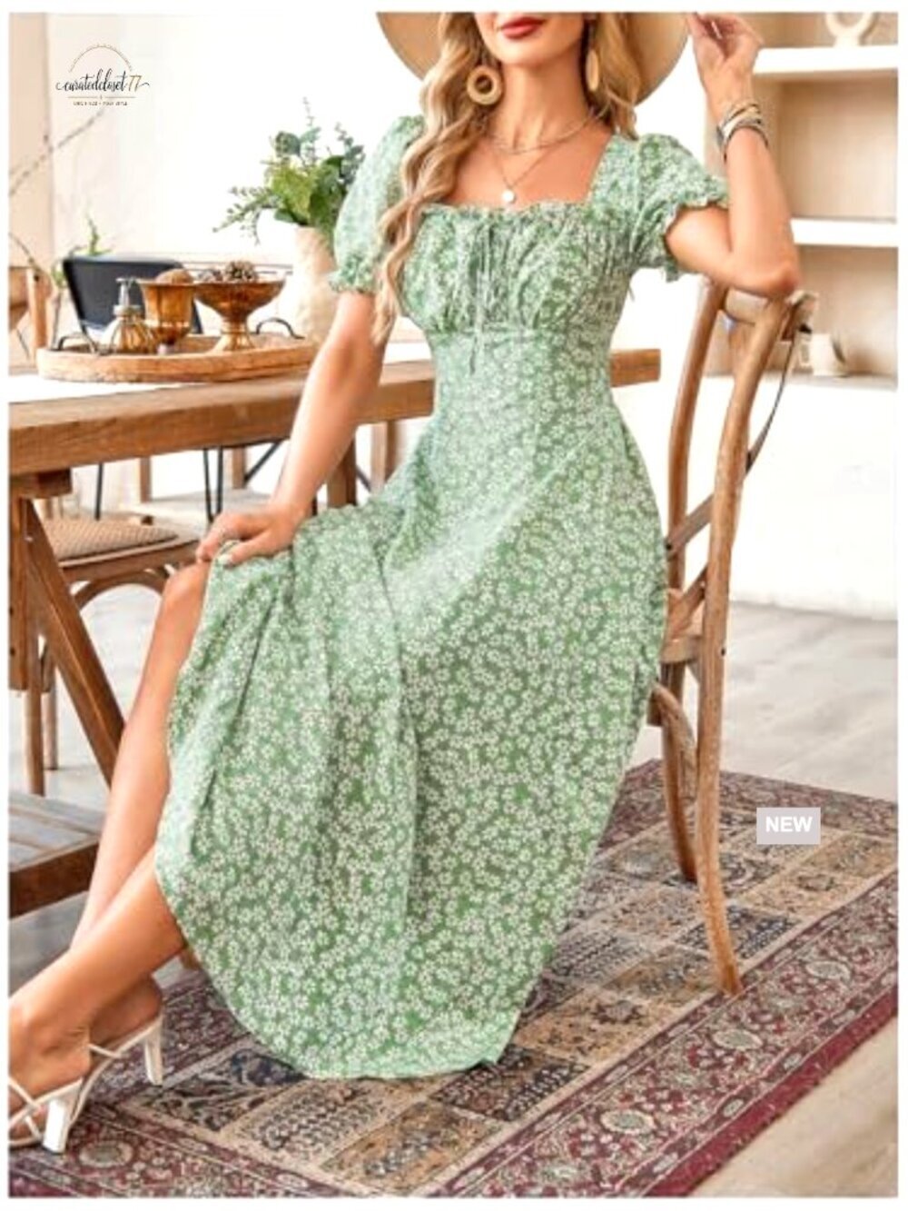 Size S Flowy Maxi Dress Ruched Bust Puff Sleeve Summer Wedding Guest - Picture 6 of 6